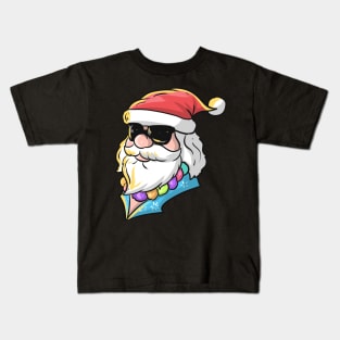 Santa In Hawaiian Shirt And Sunglasses For Christmas In July Kids T-Shirt